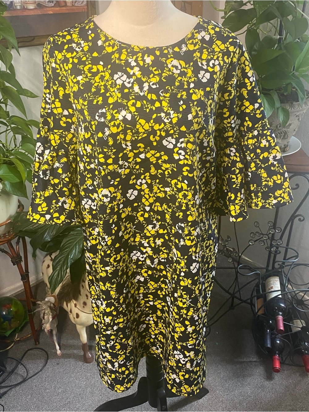 Halogen Black Mini Dress with Yellow and White Floral Print